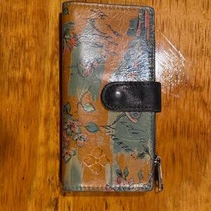 Patricia Nash Floral Leather Wallet with Snap & Zip Closure - Brown Green